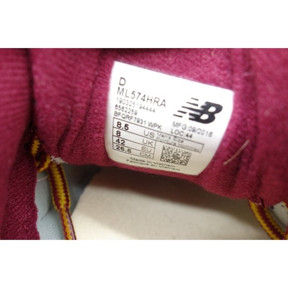 New Balance 574 Maroon Lace Up Athletic Sneakers Shoes Men\'s 8.5 D
